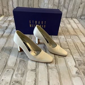 Stuart Weitzman scarlet white satin pump